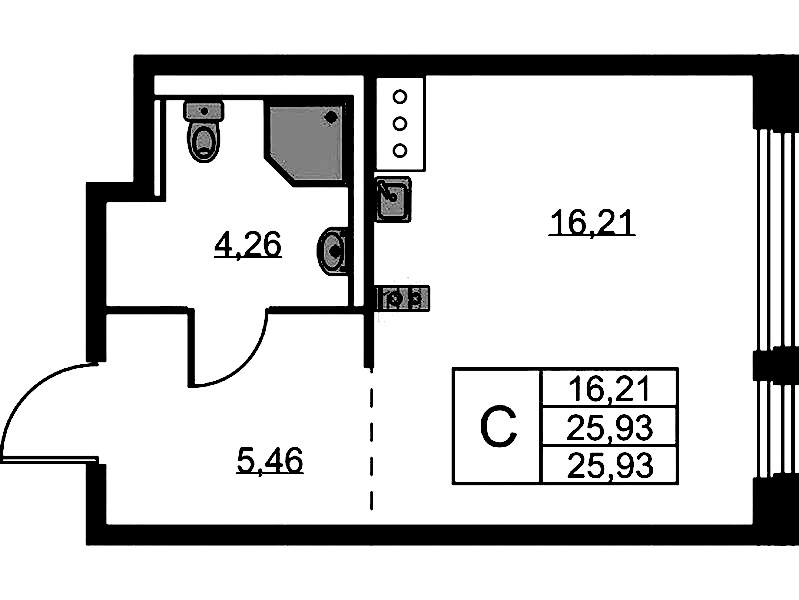 Квартира студия 25.93 м², 4/11 эт., ЖК «Новое Колпино»